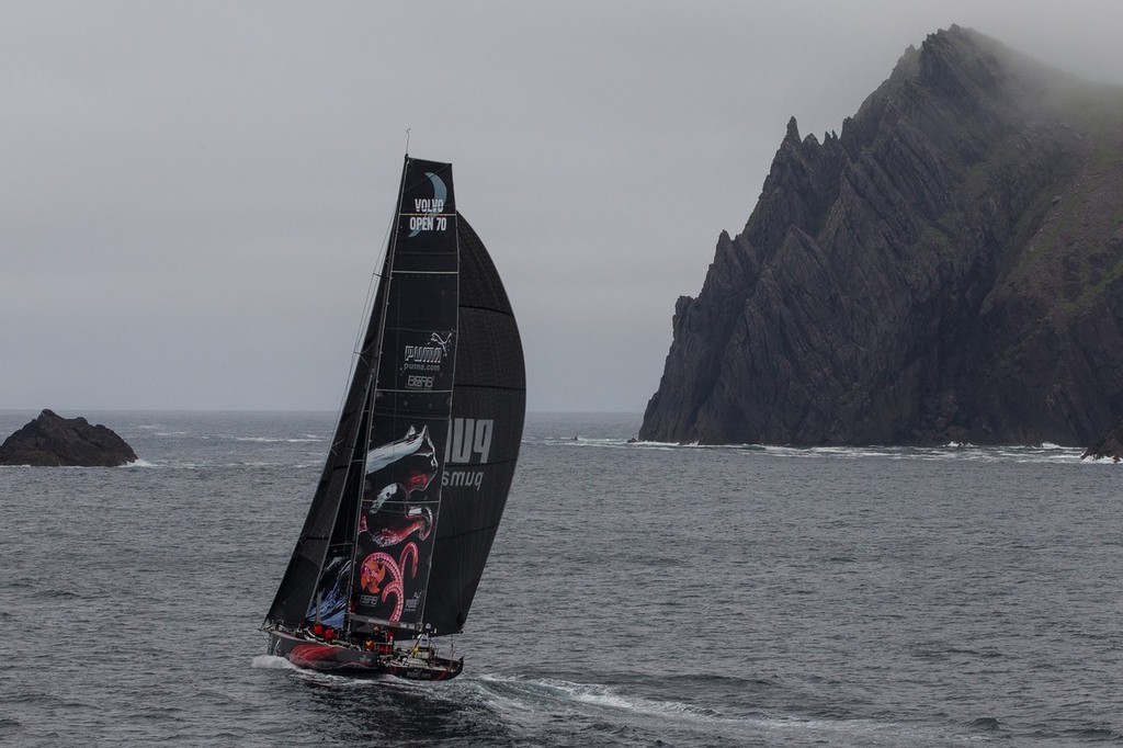 PUMA Ocean Racing powered by BERG, skippered by Ken Read from the USA, sailing up the Irish coast to the finish line, on leg 9 of the Volvo Ocean Race 2011-12, from Lorient, France to Galway, Ireland. (Credit: IAN ROMAN/Volvo Ocean Race) photo copyright Ian Roman/Volvo Ocean Race http://www.volvooceanrace.com taken at  and featuring the  class