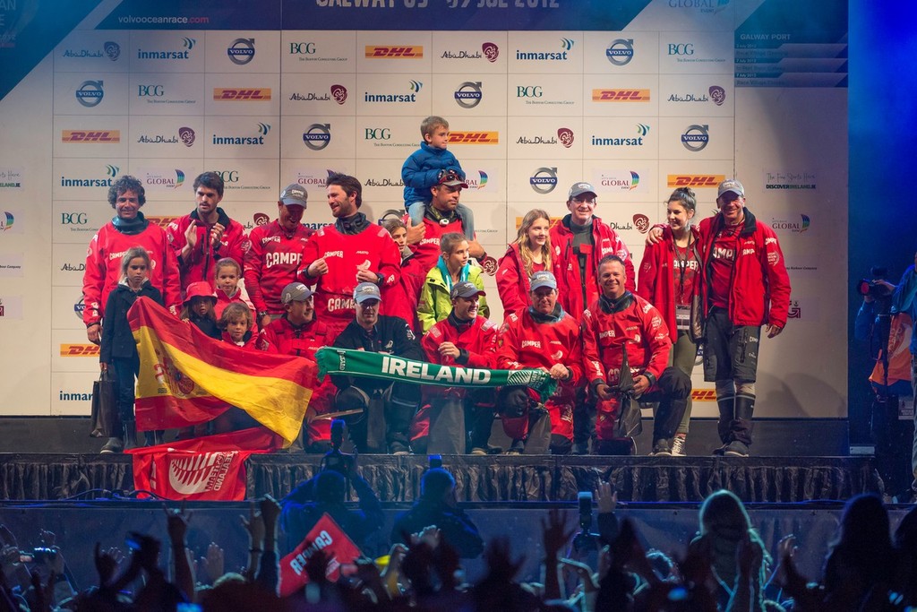CAMPER with Emirates Team New Zealand, skippered by Chris Nicholson from Australia, celebrate winning leg 9 of the Volvo Ocean Race 2011-12, from Lorient, France to Galway, Ireland. (Credit: PAUL TODD/Volvo Ocean Race) © Paul Todd/Volvo Ocean Race http://www.volvooceanrace.com