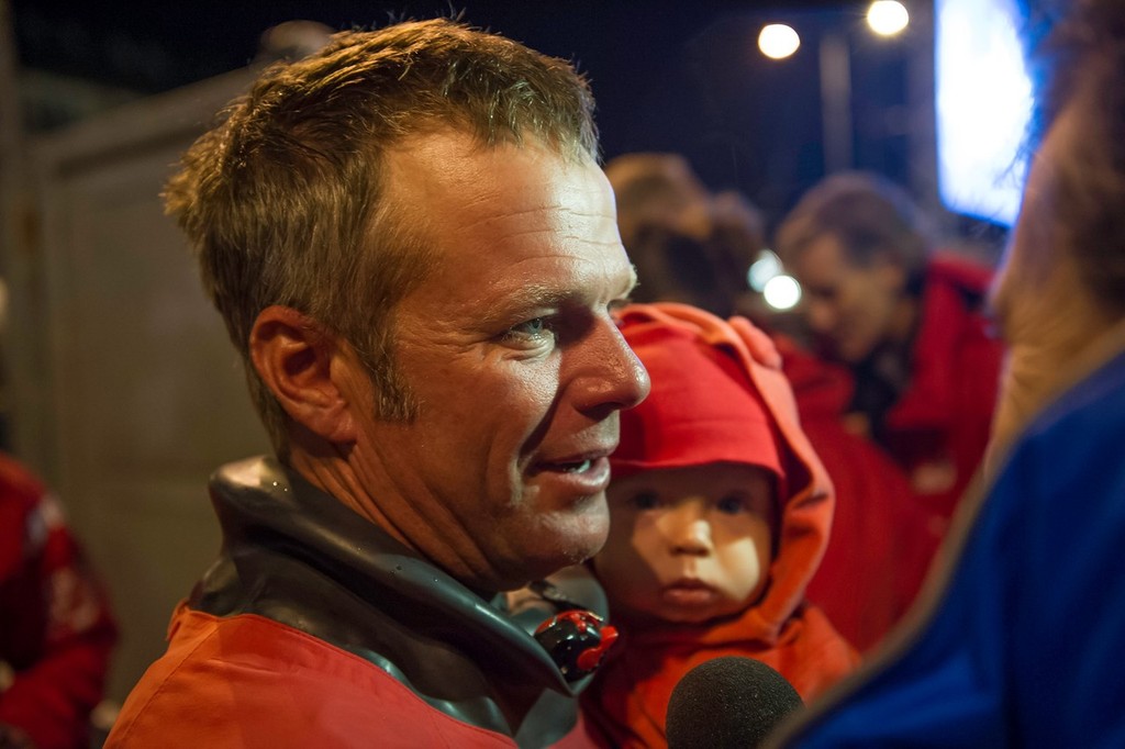 CAMPER with Emirates Team New Zealand, skipper Chris Nicholson from Australia, is interviewed after winning leg 9 of the Volvo Ocean Race 2011-12, from Lorient, France to Galway, Ireland. (Credit: PAUL TODD/Volvo Ocean Race) photo copyright Paul Todd/Volvo Ocean Race http://www.volvooceanrace.com taken at  and featuring the  class