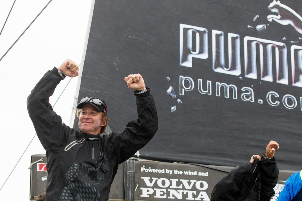 Puma Ocean Racing skipper Ken Read from the USA, celebrates winning the Discover Ireland In-Port Race, in Galway, Ireland © Ian Roman/Volvo Ocean Race http://www.volvooceanrace.com