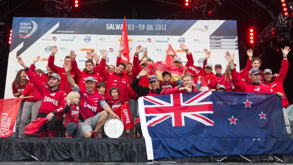 Camper with Emirates Team New Zealand, skippered by Chris Nicholson from Australia, second place overall in the Volvo Ocean Race 2011-12, at the final public prize giving, in Galway, Ireland, during the Volvo Ocean Race 2011-12.  © Ian Roman/Volvo Ocean Race http://www.volvooceanrace.com