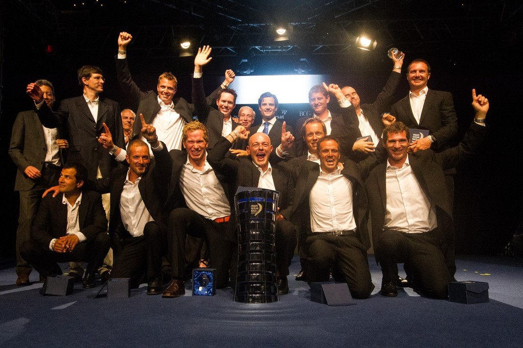 Groupama Sailing Team, skippered by Franck Cammas from France, are awarded first place for the Volvo Ocean Race 2011-12, at the Prize Giving Ceremony in Galway, Ireland, during the Volvo Ocean Race 2011-12. (Credit: IAN ROMAN/Volvo Ocean Race) photo copyright Ian Roman/Volvo Ocean Race http://www.volvooceanrace.com taken at  and featuring the  class
