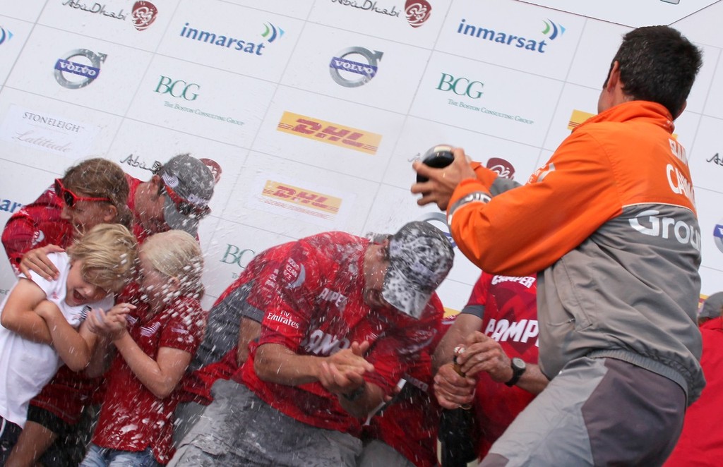 Groupama’s skipper Frank Cammas takes revenge on the Camper team after Camper’s In-Port Race win - Volvo Ocean Race 2012 © Crosbie Lorimer http://www.crosbielorimer.com