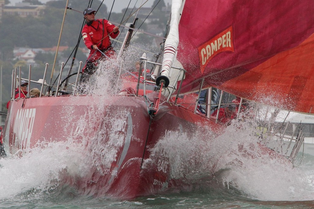 Camper on the charge - 2011-12 Volvo Ocean Race Leg 5 Start - Auckland, March 18, 2012 © Scottie T Photography www.scottiet.com