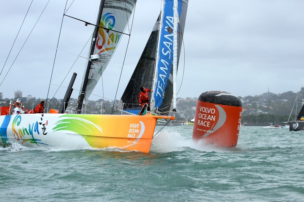 A big moment for Team Sanya has she lead the fleet around the first mark - Volvo Ocean Race Auckland - Start March 18,2012 photo copyright Richard Gladwell www.photosport.co.nz taken at  and featuring the  class