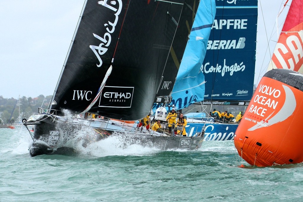 Abu Dhabi puts her bow down to round the first mark-Upload March 21, 2012 21 - Volvo Ocean Race Auckland - Start March 18,2012 photo copyright Richard Gladwell www.photosport.co.nz taken at  and featuring the  class