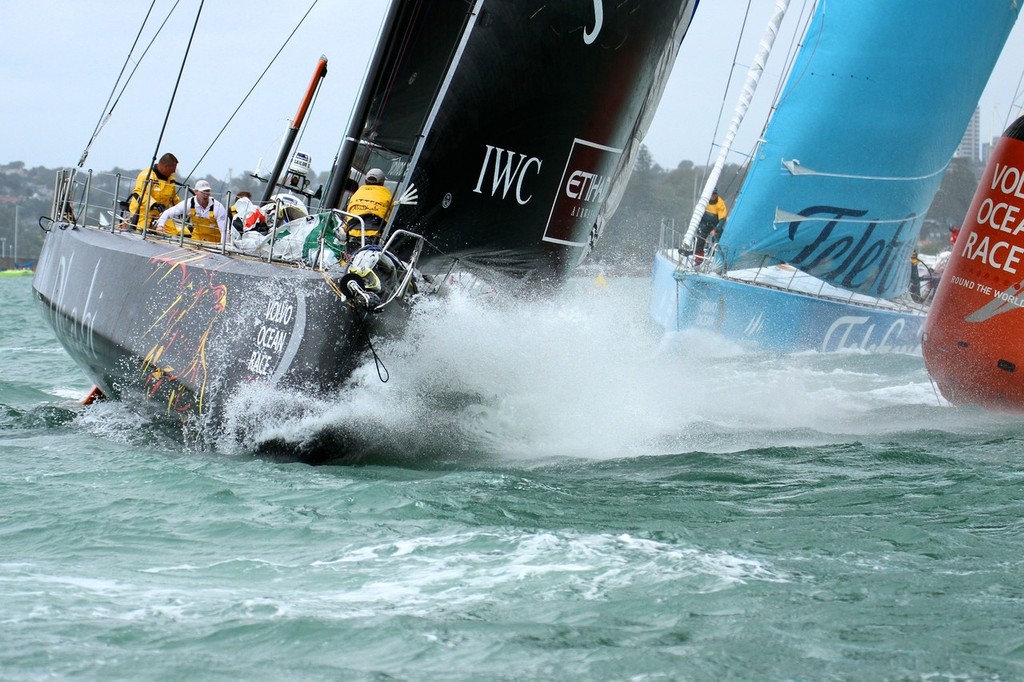 Abu Dhabi leads the pack around the first mark - Volvo Ocean Race Auckland - Start March 18,2012 photo copyright Richard Gladwell www.photosport.co.nz taken at  and featuring the  class