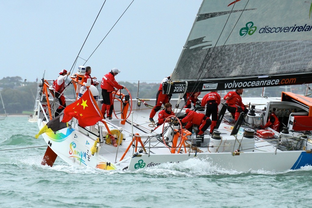 Mike Sanderson concentrates aboard Team Sanya - Volvo Ocean Race Auckland - Start March 18,2012 photo copyright Richard Gladwell www.photosport.co.nz taken at  and featuring the  class