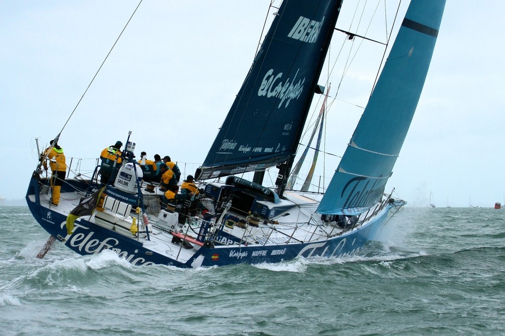 Telefonica heads for the entrance to the Waitemata - Volvo Ocean Race Auckland - Start March 18,2012 photo copyright Richard Gladwell www.photosport.co.nz taken at  and featuring the  class