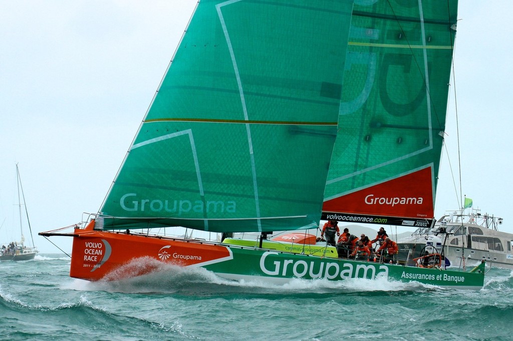 Groupama was the last to round the mark and turn for the final mark - Volvo Ocean Race Auckland - Start March 18,2012 photo copyright Richard Gladwell www.photosport.co.nz taken at  and featuring the  class