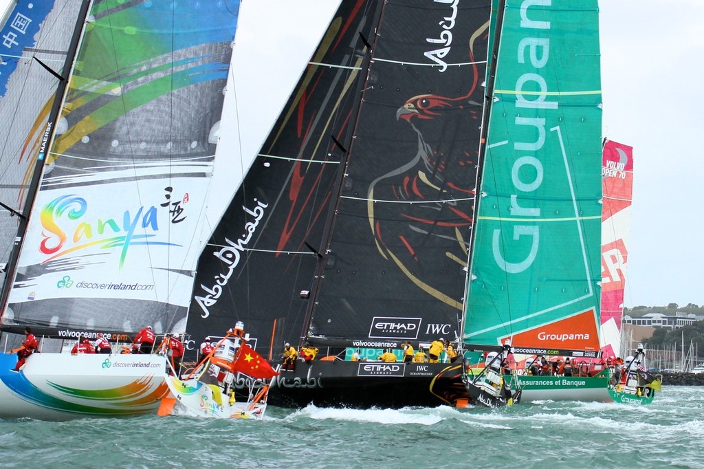 Sanya gets her line for the start and takes off - Volvo Ocean Race Auckland - Start March 18,2012 photo copyright Richard Gladwell www.photosport.co.nz taken at  and featuring the  class
