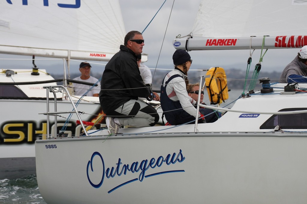RNZYS Commodore Ross Masters at the helm of Outrageous - 2012 Harken Young 88 Nationals photo copyright Richard Gladwell www.photosport.co.nz taken at  and featuring the  class