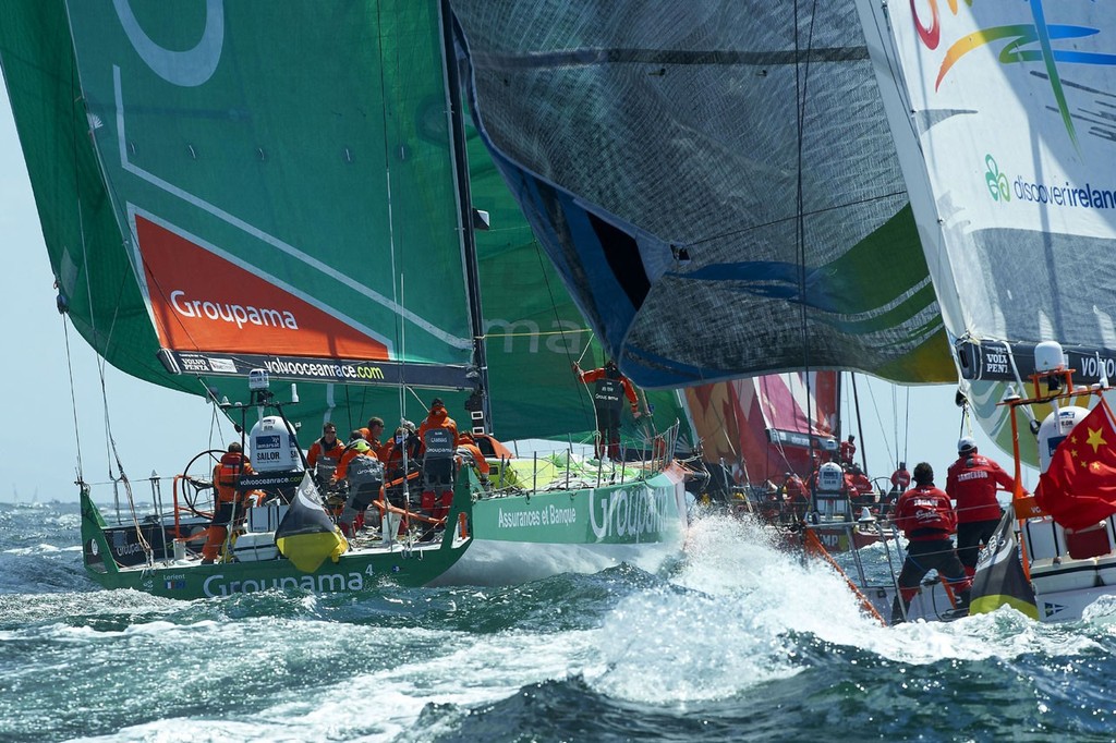 Groupama at the start of Volvo Ocean Race 2011-12 Leg 9 © Yann Riou/Groupama Sailing Team /Volvo Ocean Race http://www.cammas-groupama.com/