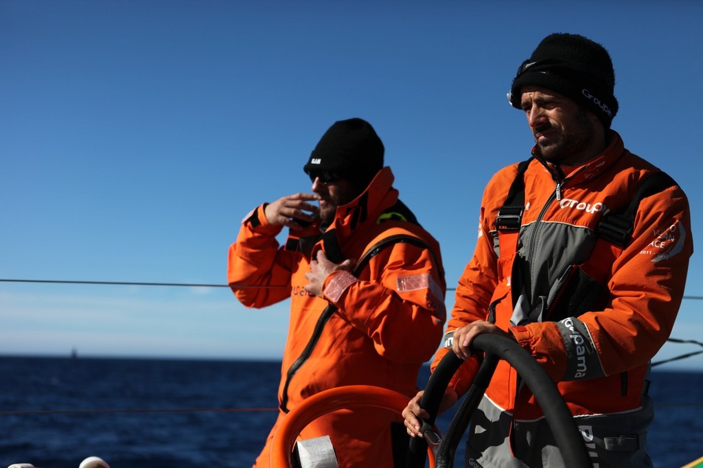 Day 15 - Franck Cammas and Laurent Pagcs - Leg 5 - Volvo Ocean Race 2011-12 photo copyright Yann Riou/Groupama Sailing Team /Volvo Ocean Race http://www.cammas-groupama.com/ taken at  and featuring the  class