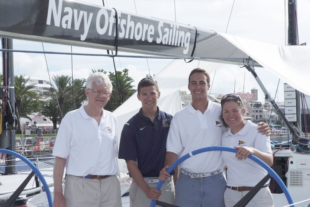 Left to right, John Rousmaniere (interviewer) Bryan Weisberg (Defiance) Steve Jaenke (skipper of Swift) and Annis M Cox, watch captain on Invictus - Royal Bermuda Yacht Club Anniversary Regatta 2012 photo copyright Talbot Wilson taken at  and featuring the  class
