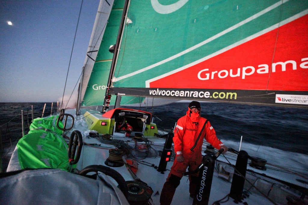Night sailing on flat seas for Groupama Sailing Team during leg 5 of the Volvo Ocean Race 2011-12, from Auckland, New Zealand to Itajai, Brazil. (Credit: Yann Riou/Groupama Sailing Team/Volvo Ocean Race) photo copyright Yann Riou/Groupama Sailing Team /Volvo Ocean Race http://www.cammas-groupama.com/ taken at  and featuring the  class