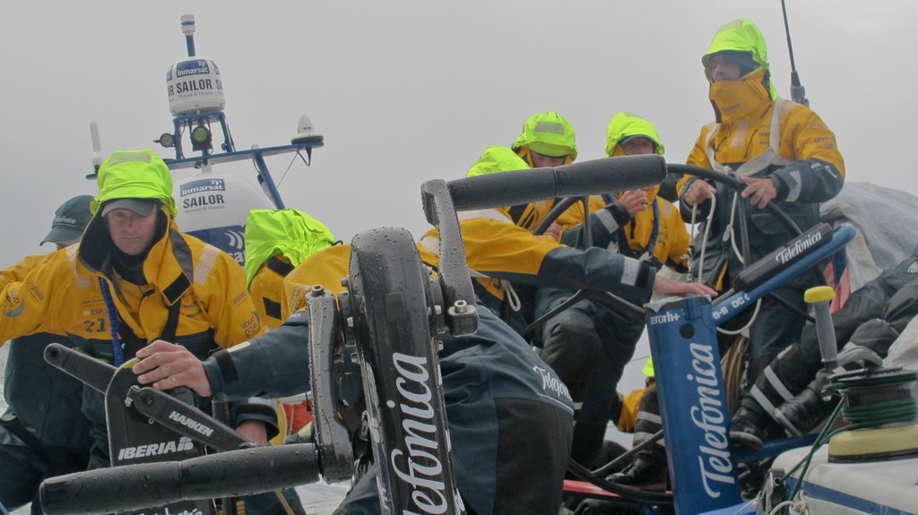 Team Telefonica’s crew during leg 9 of the Volvo Ocean Race 2011-12, from Lorient, France to Galway, Ireland.  © Diego Fructuoso /Team Telefónica/Volvo Ocean Race http://www.volvooceanrace.com