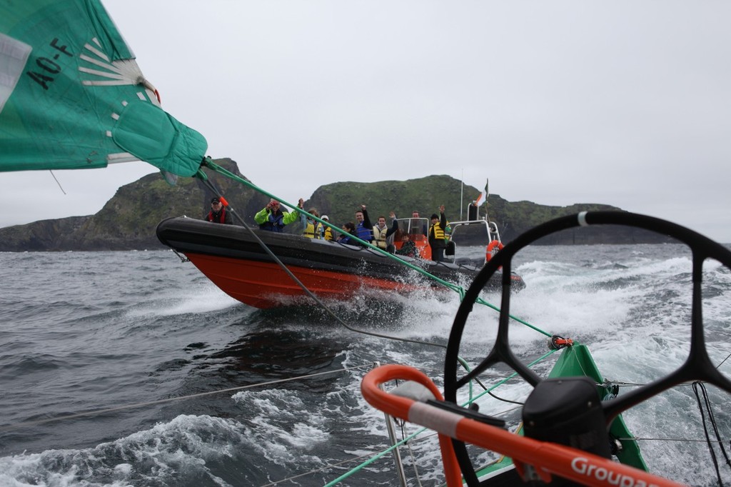 Irish fans follow Groupama Sailing Team during leg 9 of the Volvo Ocean Race 2011-12, from Lorient, France to Galway, Ireland.  © Yann Riou/Groupama Sailing Team /Volvo Ocean Race http://www.cammas-groupama.com/