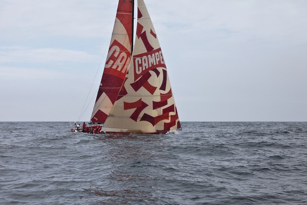 A very close sight of Camper with Emirates Team New Zealand onboard Groupama Sailing Team during leg 9 of the Volvo Ocean Race 2011-12, from Lorient, France to Galway, Ireland.  © Yann Riou