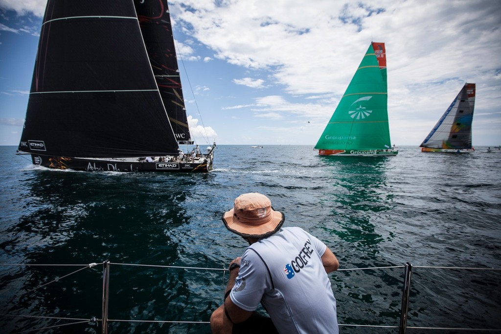 Ryan Godfrey watches the fleet advance from onboard PUMA Ocean Racing powered by BERG during leg 7 of the Volvo Ocean Race 2011-12, from Miami, USA to Lisbon, Portugal. (Credit: Amory Ross/PUMA Ocean Racing/Volvo Ocean Race) photo copyright Amory Ross/Puma Ocean Racing/Volvo Ocean Race http://www.puma.com/sailing taken at  and featuring the  class