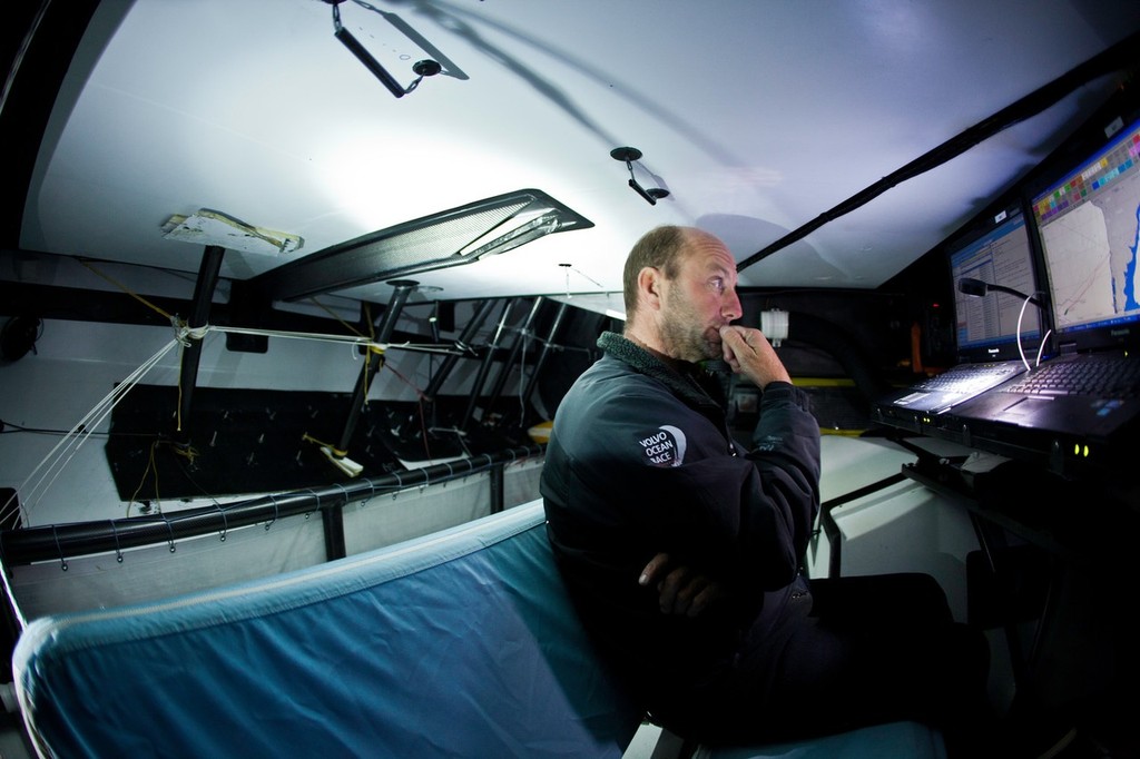 Skipper Ian Walker at the navigation station onboard Abu Dhabi Ocean Racing, heading to Chile during leg 5 of the Volvo Ocean Race 2011-12, from Auckland, New Zealand to Itajai, Brazil. (Credit: Nick Dana/Abu Dhabi Ocean Racing/Volvo Ocean Race) photo copyright Nick Dana/Abu Dhabi Ocean Racing /Volvo Ocean Race http://www.volvooceanrace.org taken at  and featuring the  class