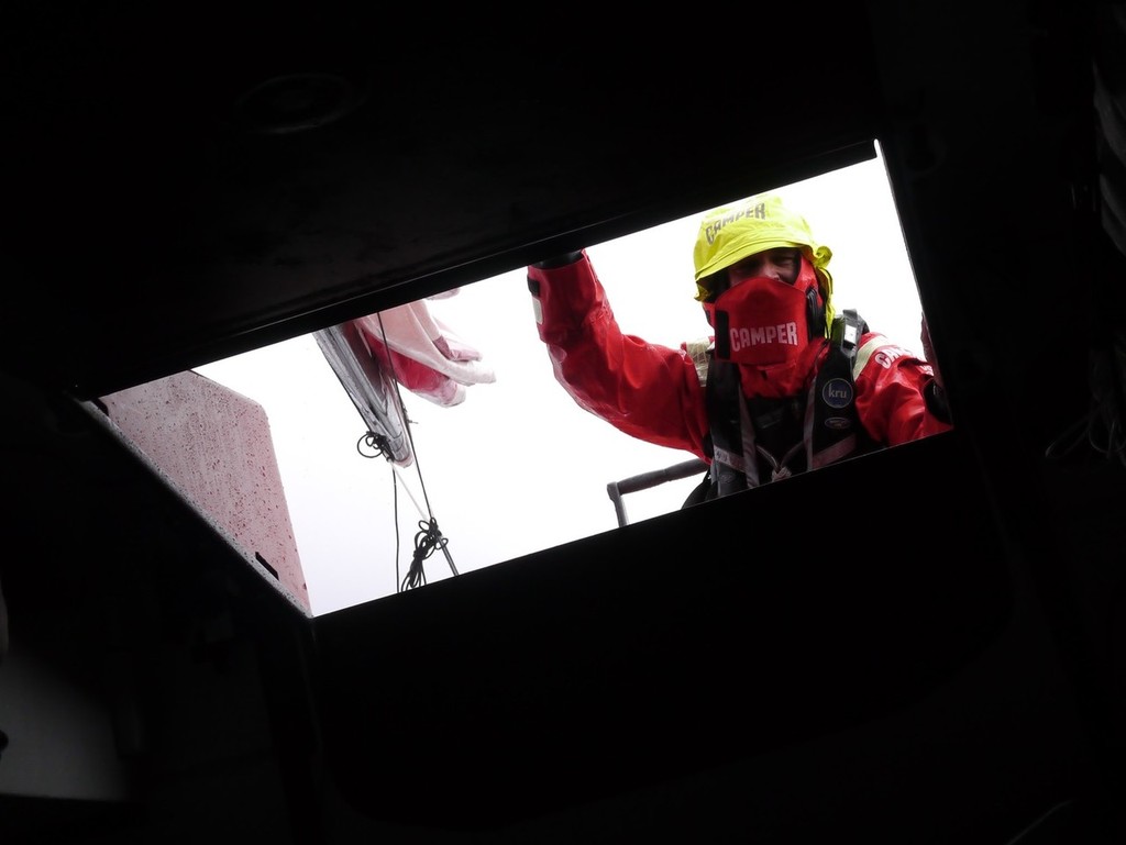 Stu Bannatyne in the hatch onboard Camperduring leg 5 of the Volvo Ocean Race 2011-12, from Auckland, New Zealand to Itajai, Brazil.  © Hamish Hooper/Camper ETNZ/Volvo Ocean Race