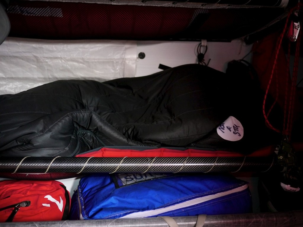 Stu Bannatyne gets entombed in his warm sleeping bag once off watch onboard CAMPER with Emirates Team New Zealand during leg 5 of the Volvo Ocean Race 2011-12, from Auckland, New Zealand to Itajai, Brazil.  © Hamish Hooper/Camper ETNZ/Volvo Ocean Race
