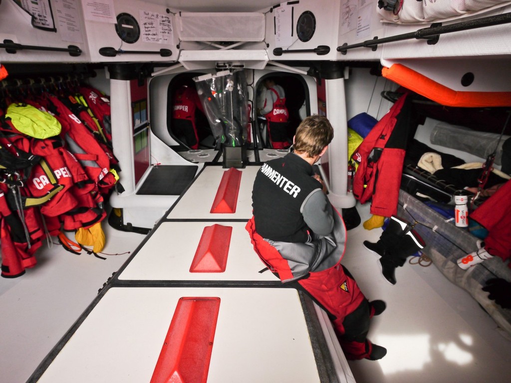 A quiet change of watch onboard Camper during leg 5 of the Volvo Ocean Race 2011-12, from Auckland, New Zealand to Itajai, Brazil.  © Hamish Hooper/Camper ETNZ/Volvo Ocean Race