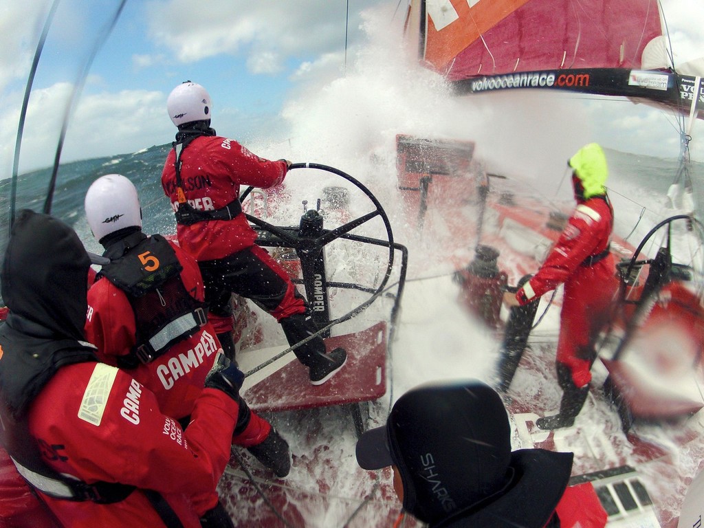 CAMPER with Emirates Team New Zealand at full speed, heading towards Lorient, during leg 8 of the Volvo Ocean Race 2011-12, from Lisbon, Portugal to Lorient, France. (Credit: Hamish Hooper/CAMPER ETNZ/Volvo Ocean Race) photo copyright Hamish Hooper/Camper ETNZ/Volvo Ocean Race taken at  and featuring the  class