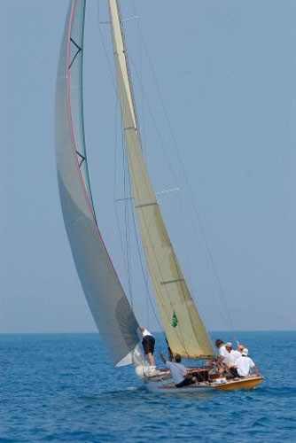 The Bernida of the Bayview Yacht Club races up the lake Saturday, July 14, 2012, during the PHRF H Class. The Bernida, the restored first winner of the Mackinac race in 1925, has no motor and received special permission to race without all the safety equipment - Bayview Mackinac Race 2012 © The Times Herald, Mark R. Rummel / AP