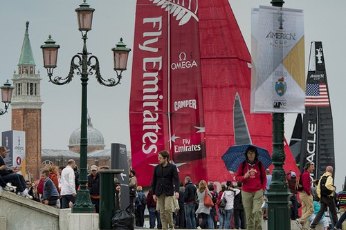 Emirates Team New Zealand in the final fleet race of the. America’s Cup World Series Regatta Venice.  © Chris Cameron/ETNZ http://www.chriscameron.co.nz