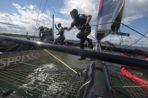 Onboard with Emirates Team New Zealand during a practice race in Newport.  America’s Cup World Series Regatta Pree Conference. Rhode Island, USA. 26/6/2012 © Chris Cameron/ETNZ http://www.chriscameron.co.nz