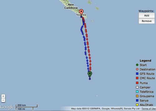 Predictwind has V5 aimed directly at Noumea and expected to finish Thursday afternoon/evening - Evolution Sails Sail Noumea 2012 race © PredictWind.com www.predictwind.com