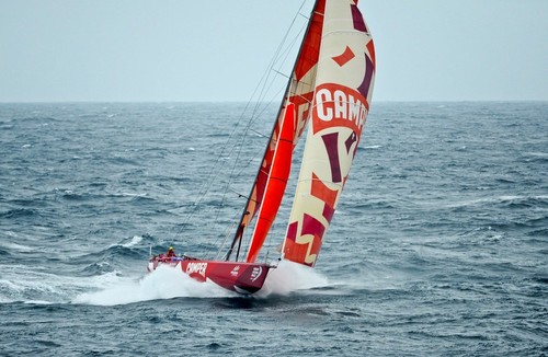 Camper with Emirates Team New Zealand, in rough weather, on the approach to the finish of leg 8, from Lisbon, Portugal, to Lorient, France, during the Volvo Ocean Race 2011-12.  © Paul Todd/Volvo Ocean Race http://www.volvooceanrace.com