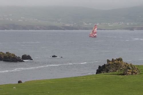 Camper with Emirates Team New Zealand sailing up the Irish coast to the finish line, on leg 9 of the Volvo Ocean Race 2011-12, from Lorient, France to Galway, Ireland.  © Ian Roman/Volvo Ocean Race http://www.volvooceanrace.com