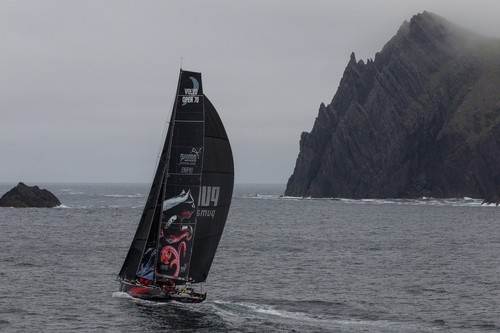 Puma Ocean Racing sailing up the Irish coast to the finish line, on leg 9 of the Volvo Ocean Race 2011-12, from Lorient, France to Galway, Ireland.  © Ian Roman/Volvo Ocean Race http://www.volvooceanrace.com