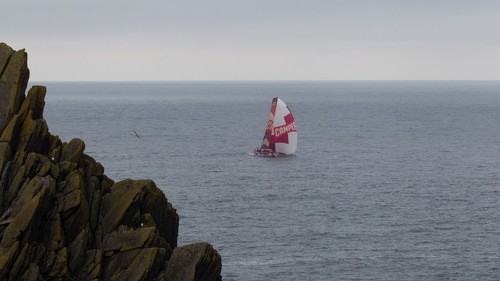 Camper with Emirates Team New Zealand sailing up the Irish coast to the finish line, on leg 9 of the Volvo Ocean Race 2011-12, from Lorient, France to Galway, Ireland. © Ian Roman/Volvo Ocean Race http://www.volvooceanrace.com