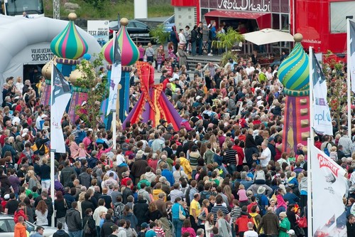 Crowds gather in the race village for the public prize giving, in Galway, Ireland, during the Volvo Ocean Race 2011-12.  © Paul Todd/Volvo Ocean Race http://www.volvooceanrace.com