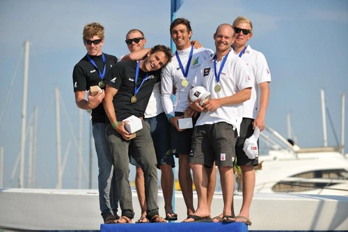 49er Worlds Podium from Lt to Rt ...  NZL-AUS-DEN © Nikola Sisko