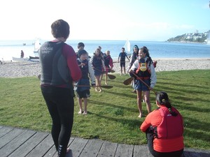 Preparing for some Waka Ama paddling - School Children enjoy Wellington Harbour photo copyright Wellington Ocean Sports Centre taken at  and featuring the  class