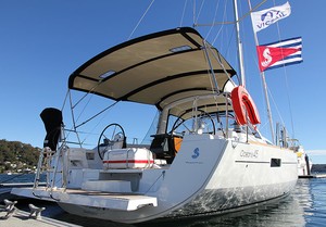 The very easy to operate transom door of the new vessel, in the down position. - Oceanis 45 photo copyright  John Curnow taken at  and featuring the  class