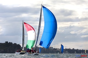 The sun lights up colourful kites such as Brannew's as they sail down the harbour in last Sunday's Audi Winter Series in Sydney.  - CYCA Audi Winter Series 2012 - Race 9 photo copyright Beth Morley - Sport Sailing Photography http://www.sportsailingphotography.com taken at  and featuring the  class