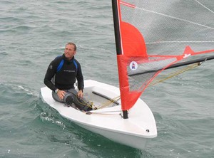 2 Below, Jon crosses the line in 1st and then relaxes between races - 2008 Byte CII World Championship day 1 photo copyright Byte Class http://bytechamps.org/ taken at  and featuring the  class