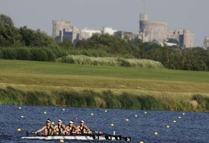 New Zealand's Tessa Young (S), Jessica Van Rossum (3), Georgia Perry (2) and Ashleigh Hodge (B) race in the Junior Women's Quadruple Sculls heats at the 2011 World Rowing Junior Championships in Eton, Great Britain photo copyright worldrowing.com http://www.worldrowing.com taken at  and featuring the  class