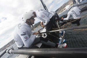 Aboard ORACLE TEAM USA SPITHILL - America’s Cup World Series 2012 photo copyright Guilain Grenier Oracle Team USA http://www.oracleteamusamedia.com/ taken at  and featuring the  class