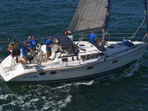 Aegean after start of Newport to Ensenda Yacht Race photo copyright Newport Beach Patch . http://www.newportbeach.patch.com taken at  and featuring the  class