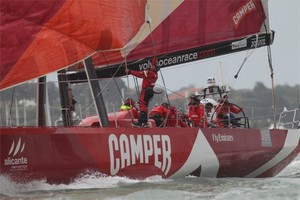 CAMPER with Emirates Team New Zealand, skippered by Chris Nicholson from Australia during the start of leg 5 of the Volvo Ocean Race 2011-12 photo copyright Ian Roman/Volvo Ocean Race http://www.volvooceanrace.com taken at  and featuring the  class
