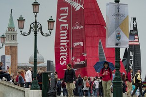 Emirates Team New Zealand in the final fleet race of the. America's Cup World Series Regatta Venice. 20/5/2012 photo copyright Chris Cameron/ETNZ http://www.chriscameron.co.nz taken at  and featuring the  class