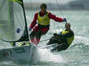 Nathan Outteridge and Iain Jensen, (AUS) Gold medal winners racing in the 49er class on the day 6 of the Skandia Sail for Gold Regatta, in Weymouth and Portland, the 2012 Olympic venue. photo copyright onEdition http://www.onEdition.com taken at  and featuring the  class