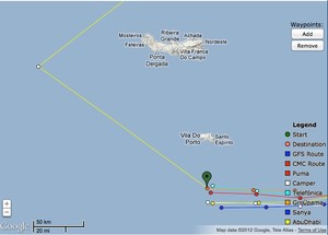 The fleet remains close, but with a small split beginning as they near the rounding mark off Sao Miguel photo copyright PredictWind.com www.predictwind.com taken at  and featuring the  class